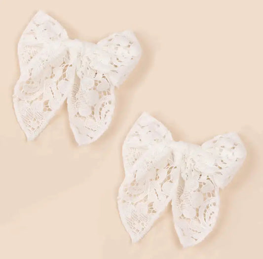 Large Lace Bow Clip Set