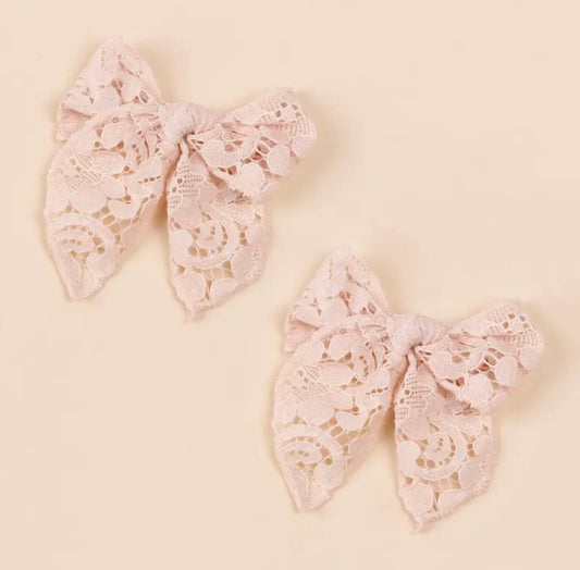 Large Lace Bow Clip Set