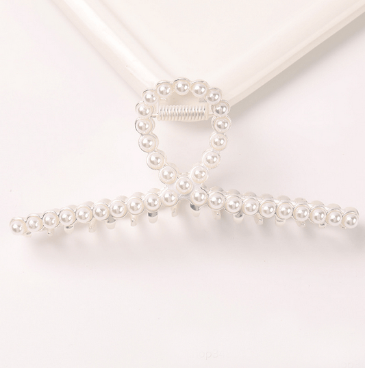 Large jeweled hair clip-silver pearls