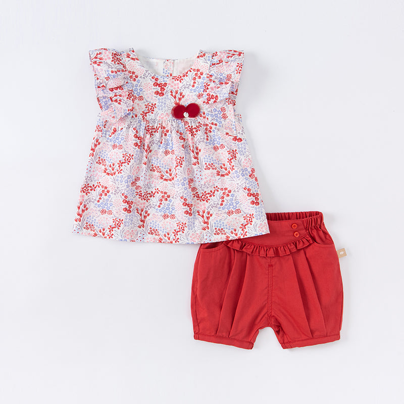 Red floral short set