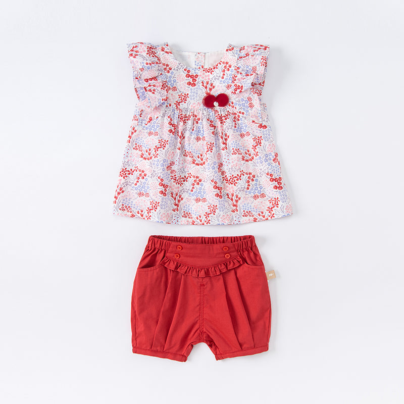 Red floral short set