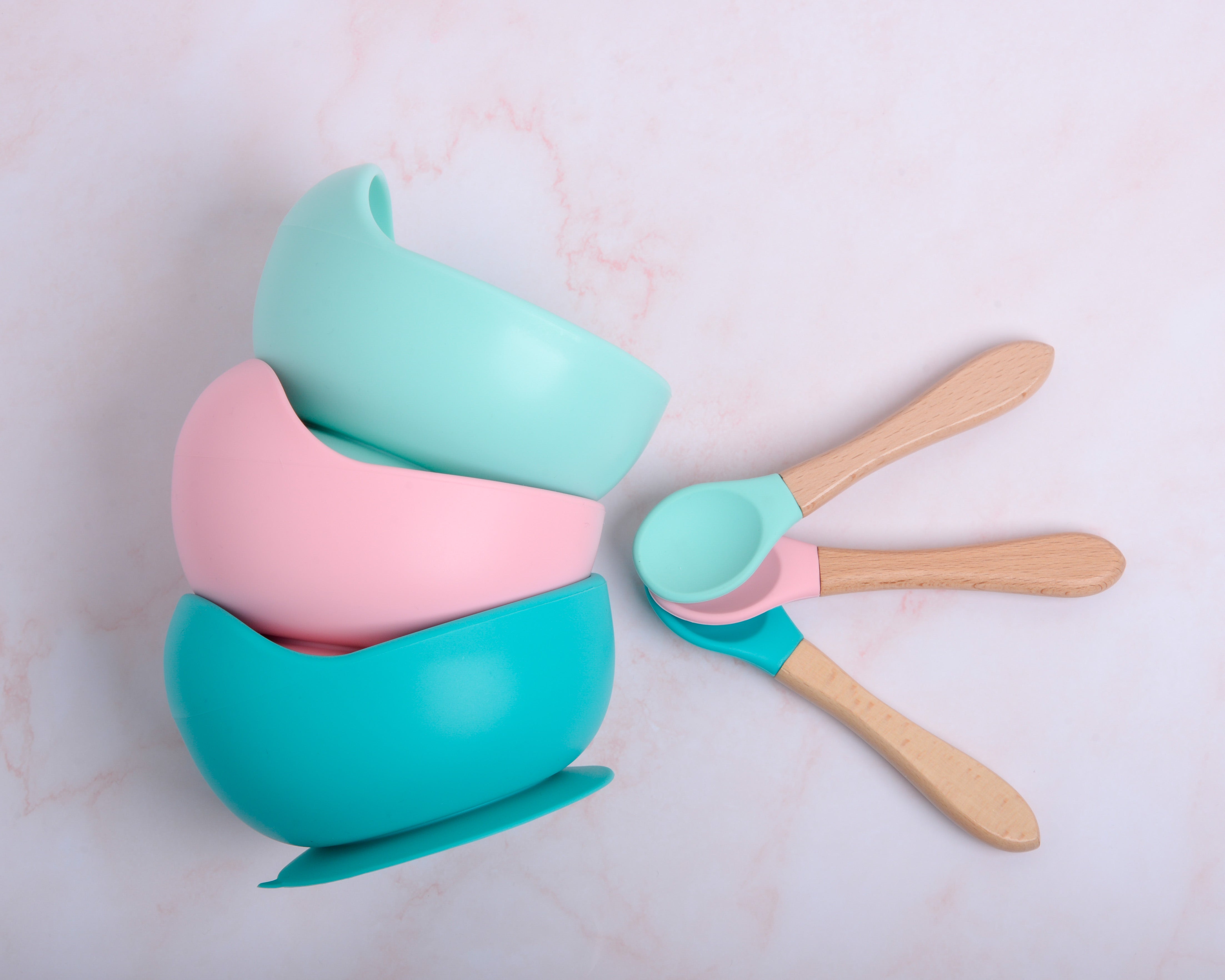 BPA Free Silicone Bowl and Spoon Set-Mint