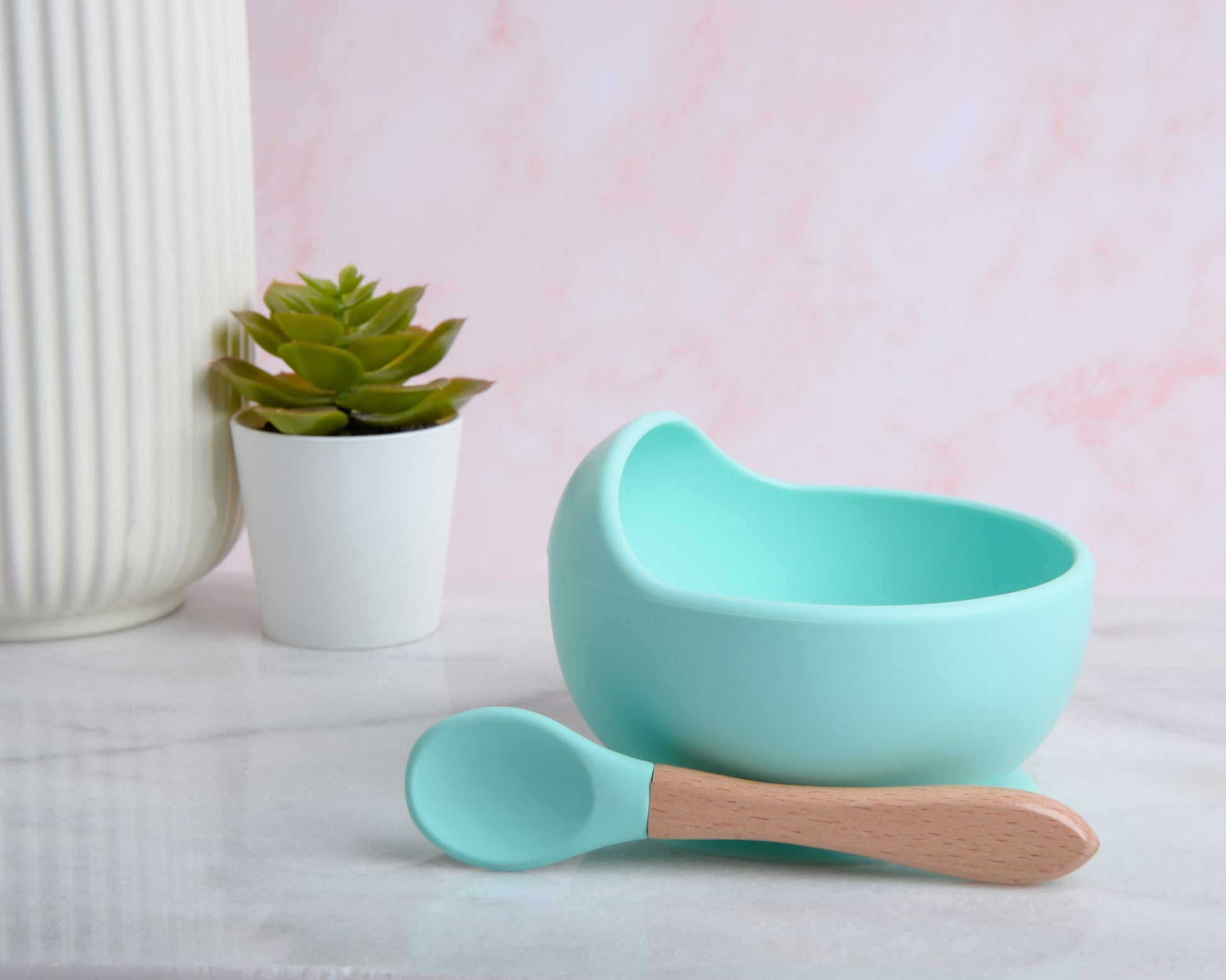 BPA Free Silicone Bowl and Spoon Set-Mint