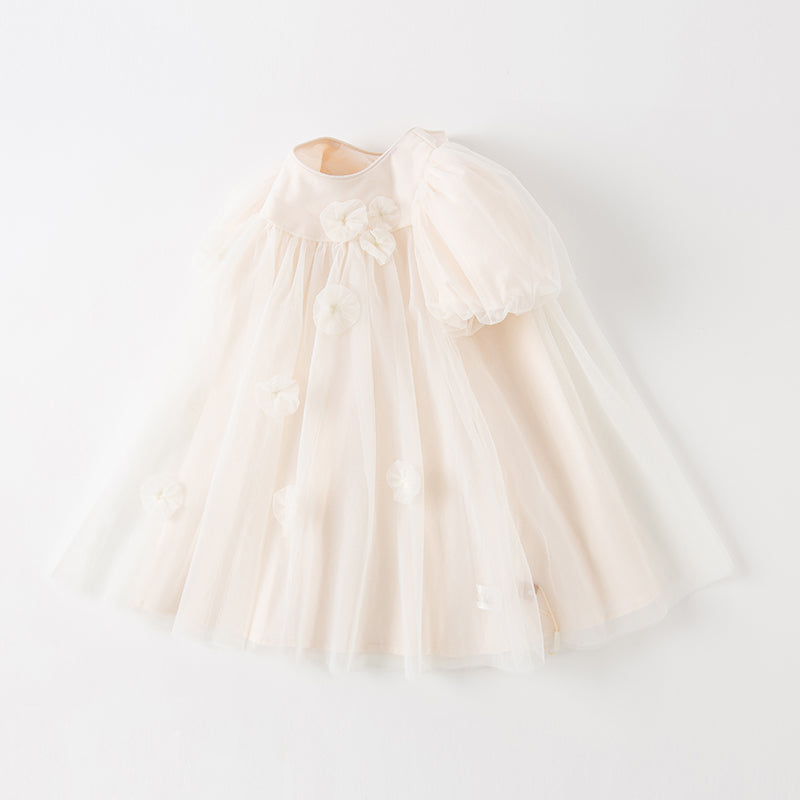 Cream Tulle Flowers Dress