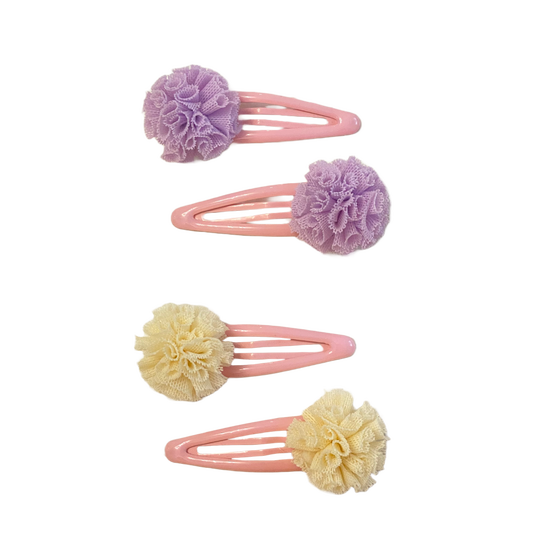 Tulle Pom Pom 4-piece clip set