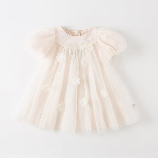 Cream Tulle Flowers Dress