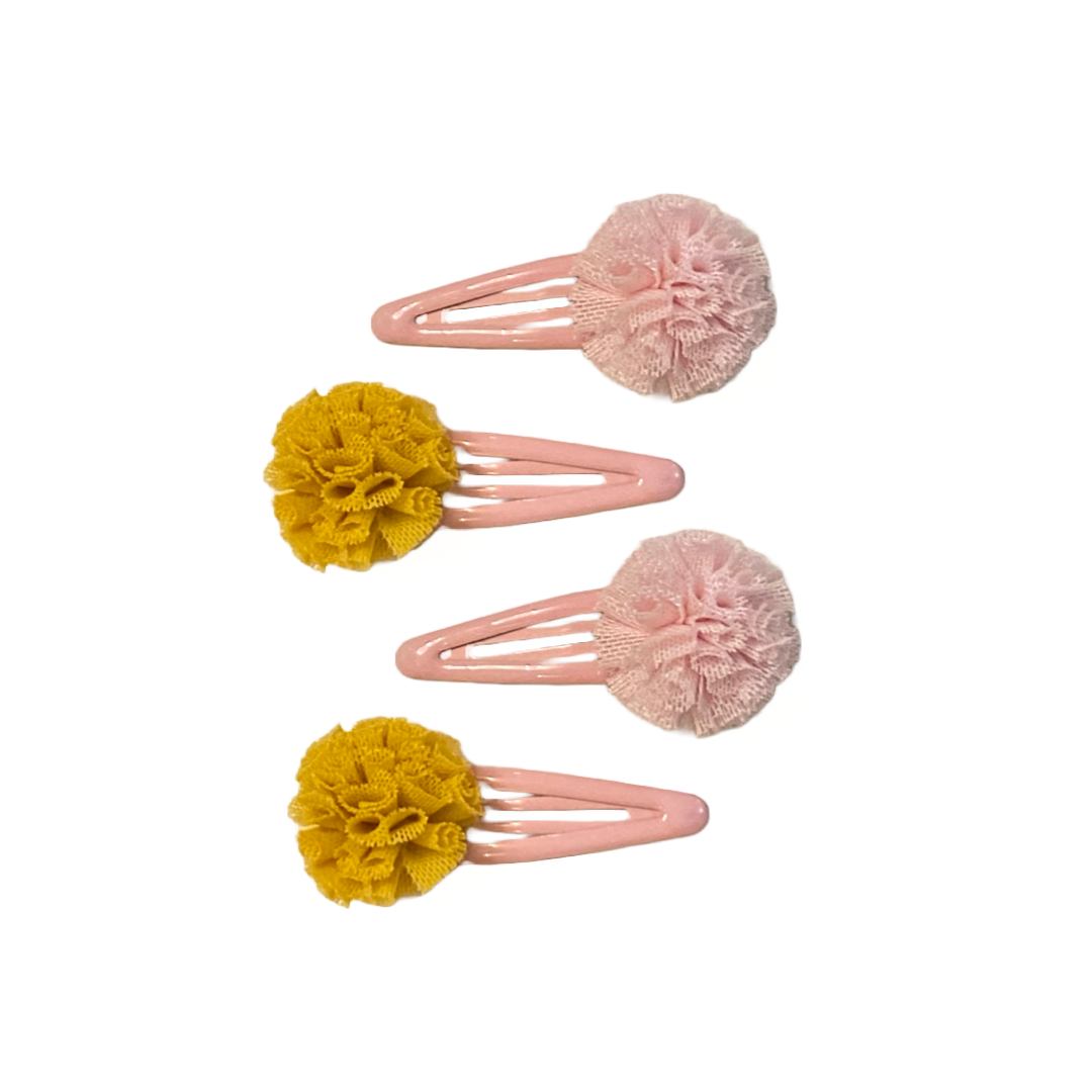 Tulle Pom Pom 4-piece clip set