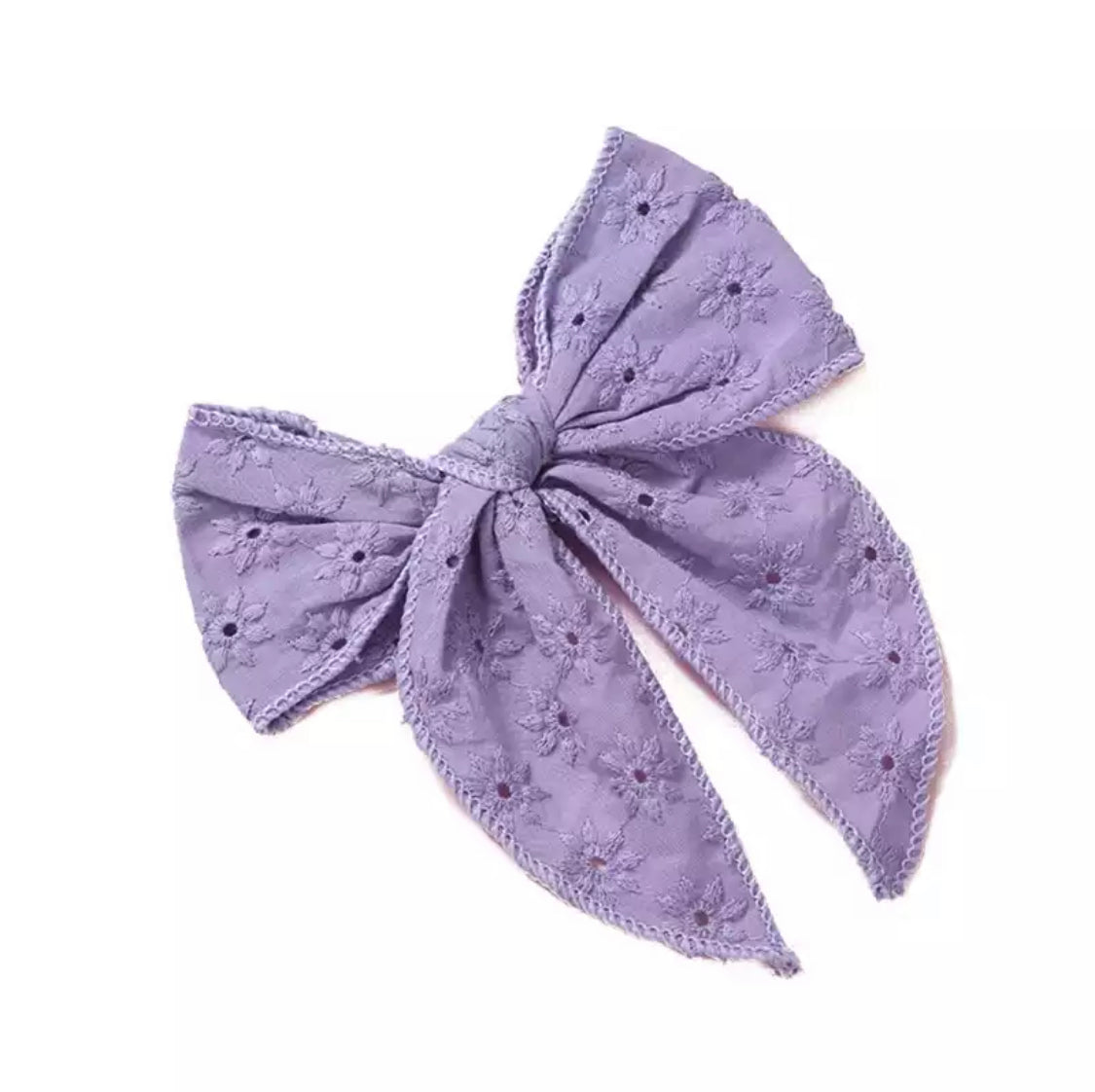 Large Broderie hair bow clip