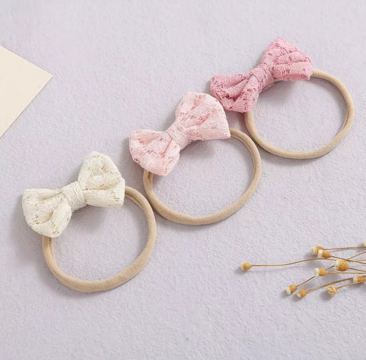 Linen bow baby headband set