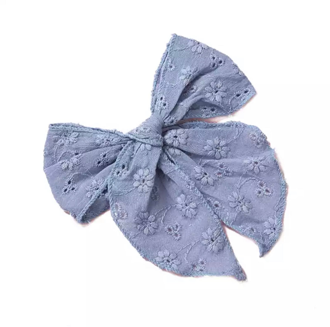 Large Broderie hair bow clip