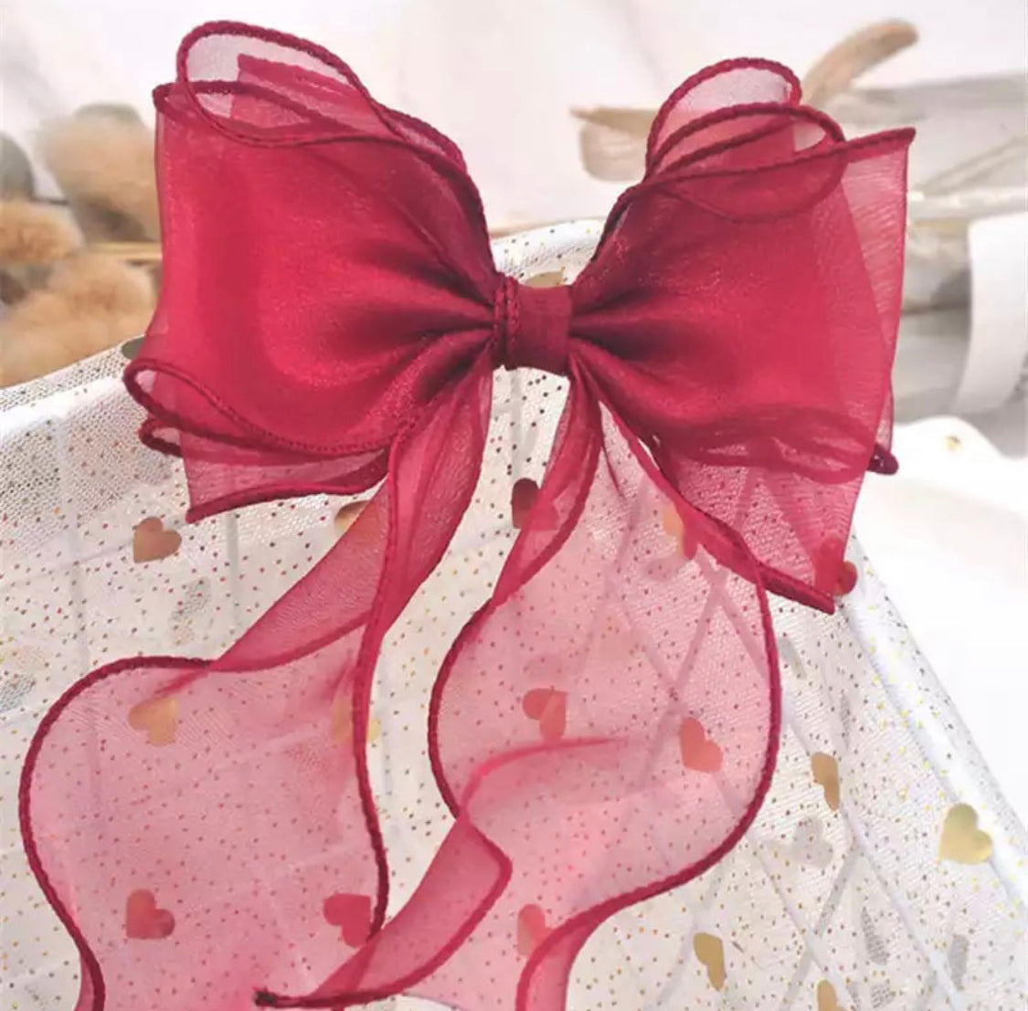 Large Organza hair bow barrettes