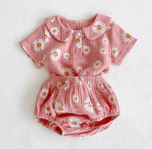 Peach floral short set