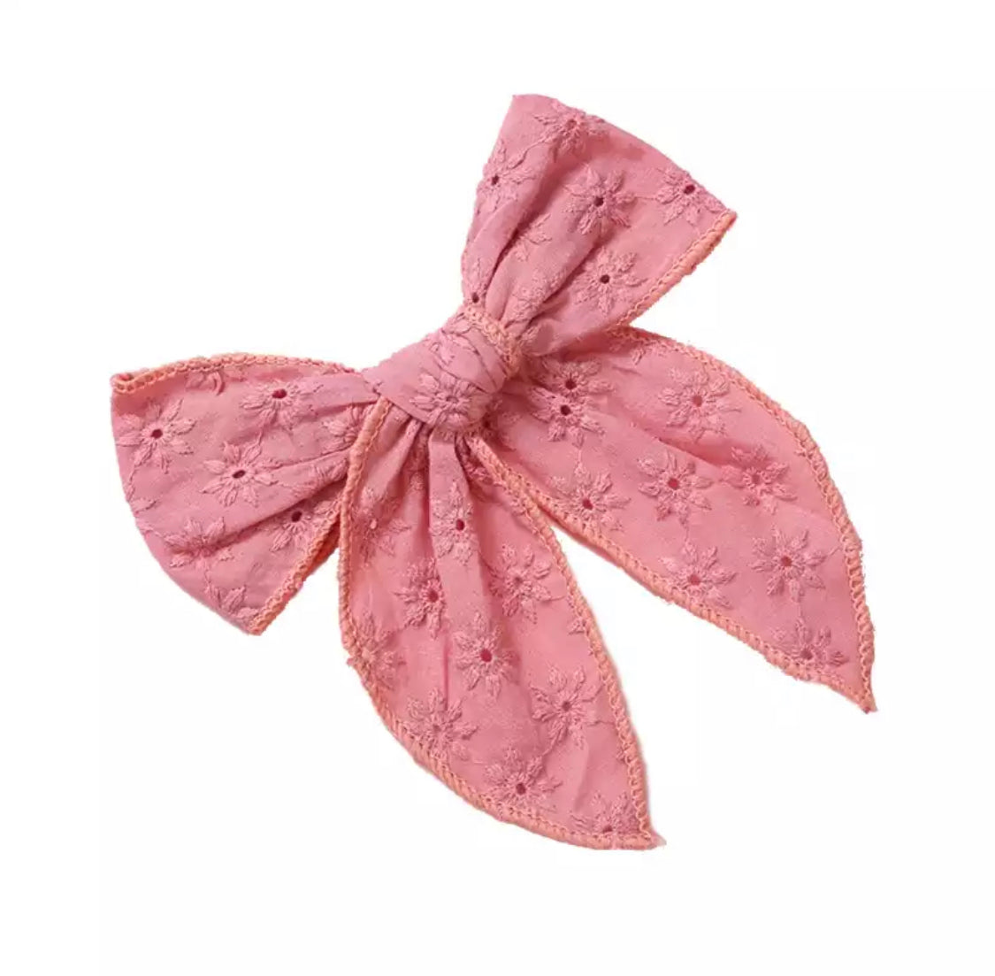 Large Broderie hair bow clip